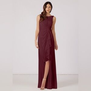 Azazie Chiara Burgundy Stretch Sheath Pleated Mesh Floor Length Dress Size A16